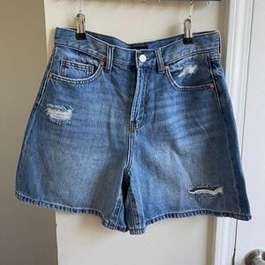 Sincerely Jules High Rise Distressed Denim Shorts Medium Wash Blue‎ Size 5/27
